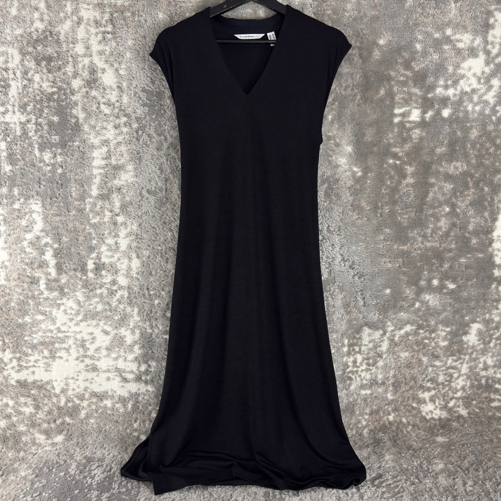 Isaac Mizrahi Size M Minimalist‎ Stretch Midi Casual Dress Black Tie Pullover